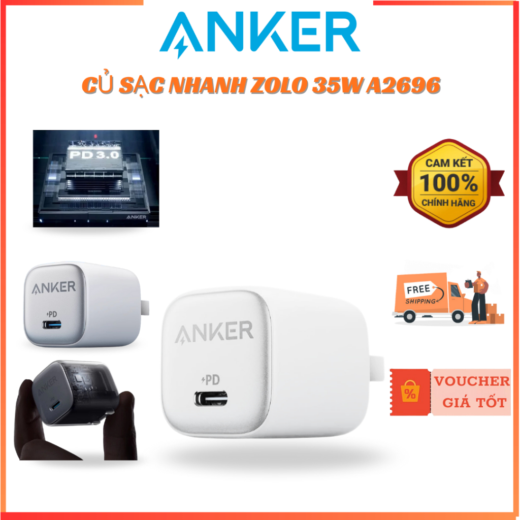 Củ Sạc Nhanh Anker Zolo 35W A2696 C to C - Công Nghệ GAN/ PD/PPS/QC