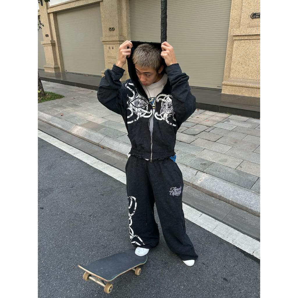 Lonely Stonie Chính Hãng-Tracksuit "SMOKE", Hoodie Quần Nỉ Chân cua, form Oversize, in lụa và thêu 3