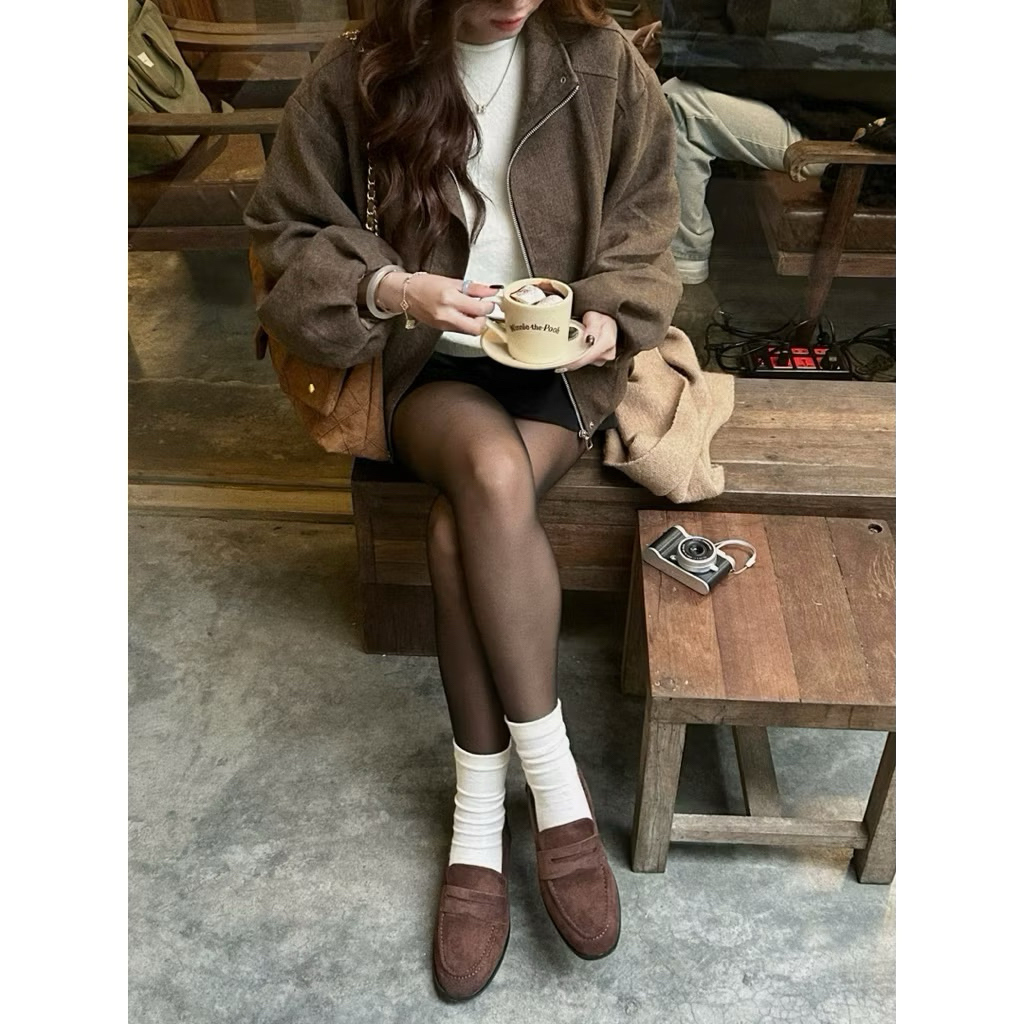 (ẢNH OLDSCHOOL) Áo khoác dạ bố Nâu cổ trụ dáng bom tay chuông BOMIE JACKET Áo | BigBuy360 - bigbuy360.vn