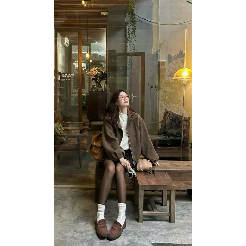 (ẢNH OLDSCHOOL) Áo khoác dạ bố Nâu cổ trụ dáng bom tay chuông BOMIE JACKET Áo | BigBuy360 - bigbuy360.vn