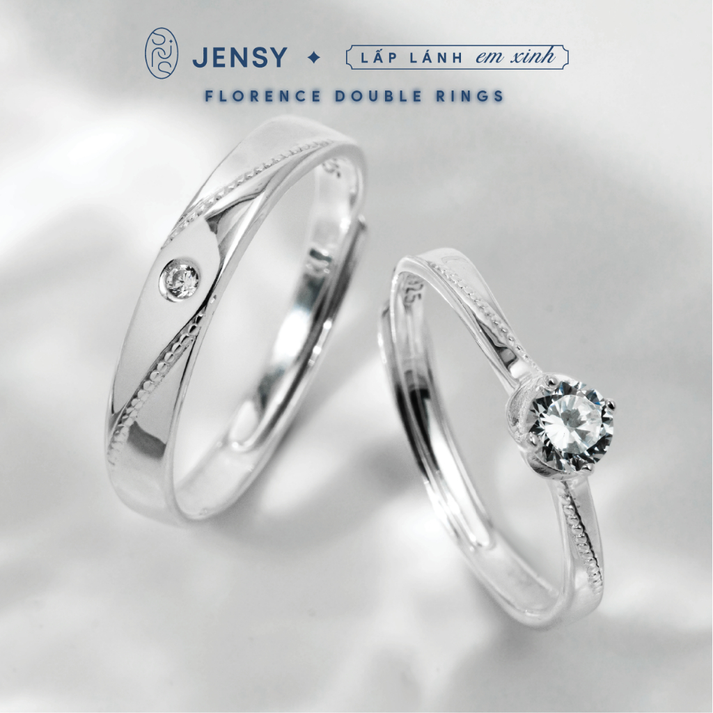  Nhẫn Đôi Bạc S925 Cao Cấp JENSY Gắn Đá CZ "Florence" NDARJ3586. Nhẫn Đôi Bạc 925 Nam Nữ 