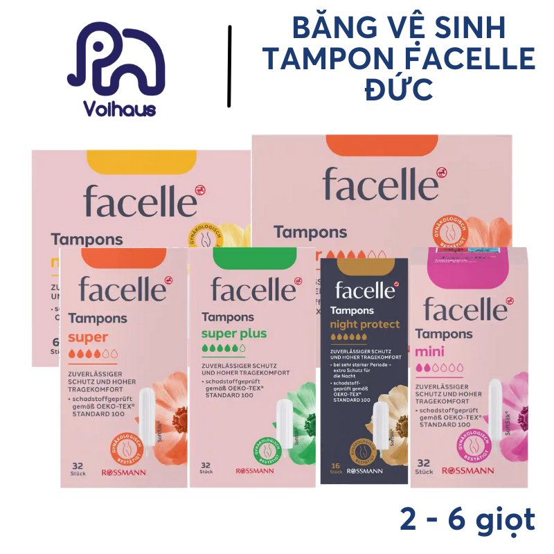 [Có Hỏa Tốc] Tampon Facelle Super Plus Dạng Nút – Băng Vệ Sinh Nội Địa Đức – Dùng Khi Bơi, Ngày Nhiều