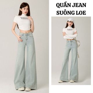  Quần Jean Nữ ống rộng dáng Loe suông MIAA GẤU TO 32-36cm dài 95-100cm màu xám xanh cạp cao bigsize 