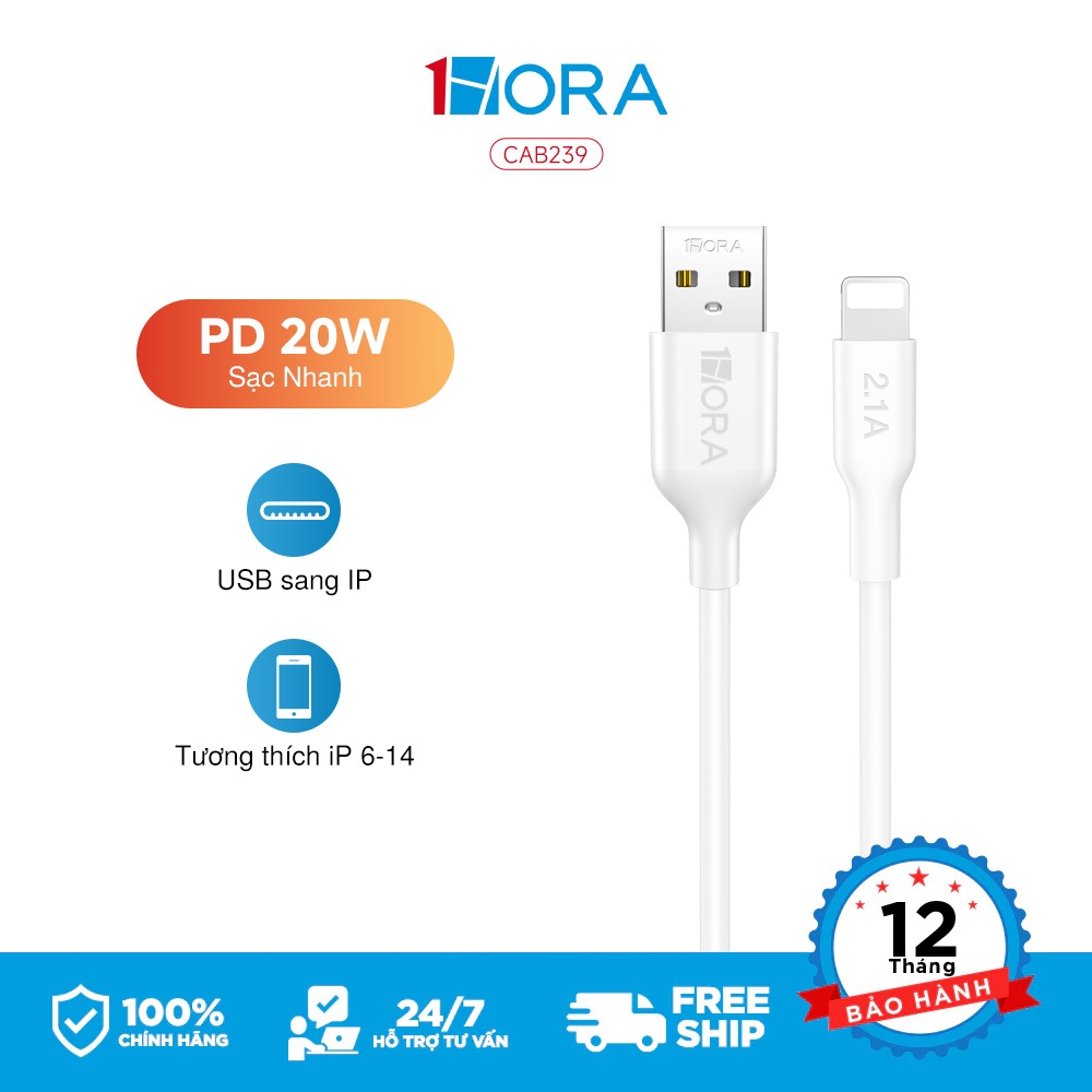 Dây sạc nhanh chính hãng 1HORA hỗ trợ sạc 2.1A dành cho iP 6 đến 14 pro max trở xuống Phúc Phụ Kiện