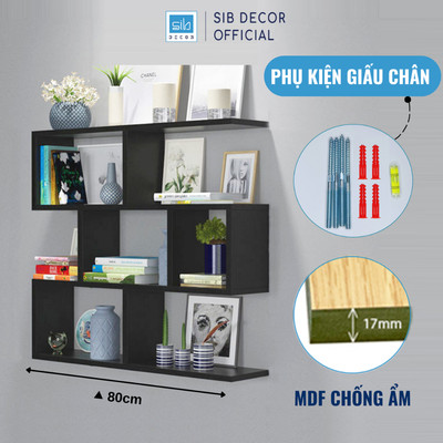 Kệ Gỗ 4 Tầng Dài 80cm, Giá Sách Treo Tường Decor Rộng 15cm, 20cm SIB Decor KT06-80