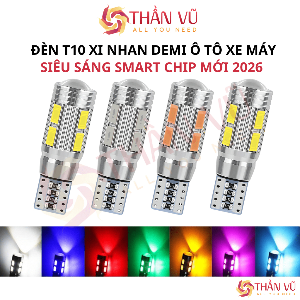 Đèn LED T10 Bi cầu Smart IC 10 SMD 5730 nâng cấp 2025, xi nhan demi cho ô tô xe máy – Thần Vũ