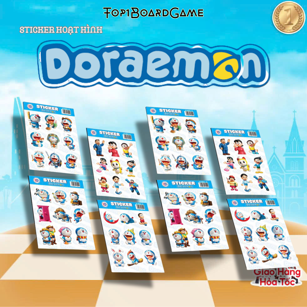 Set 4 bộ Sticker Doraemon chống nước, Hình dán Doraemon cute, Sticker nobita dán vali, điện thoại, m