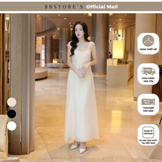   BBSTORE'S  Đầm Suông Tiệc Dài Hai Dây Lụa Phối Tơ Voan - D4462T 