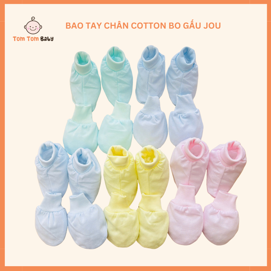 Bao Tay, Bao Chân Cotton Màu Bo Gấu JOU cho bé sơ sinh - Chất vải cotton mềm, mịn, bo mềm