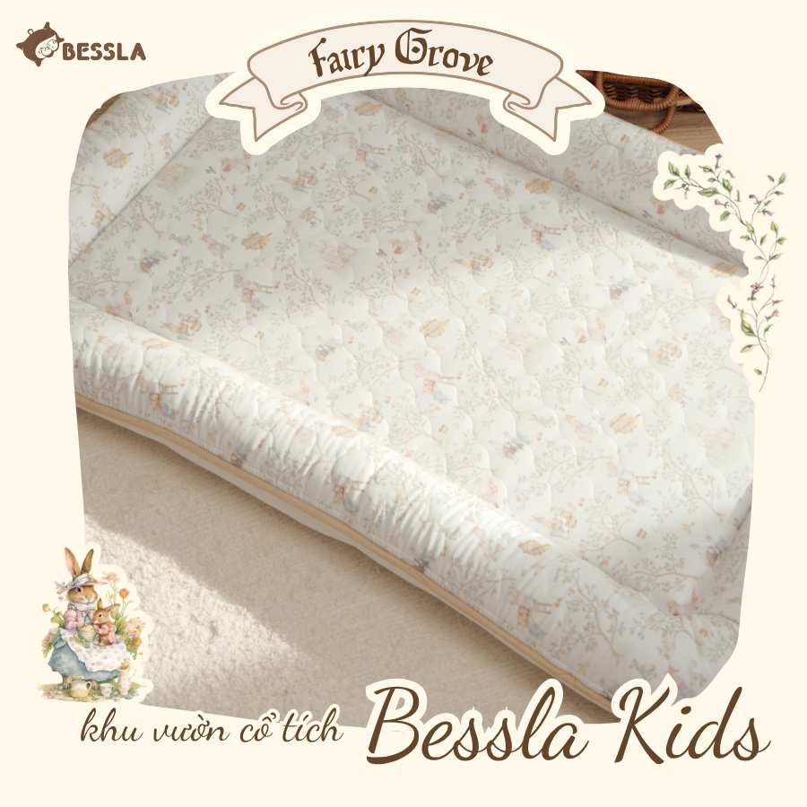 Combo Nệm Xơ Dừa Cotton Chần Bông  + Ga Bọc Nệm Chống Thấm Muslin - Bessla Kids