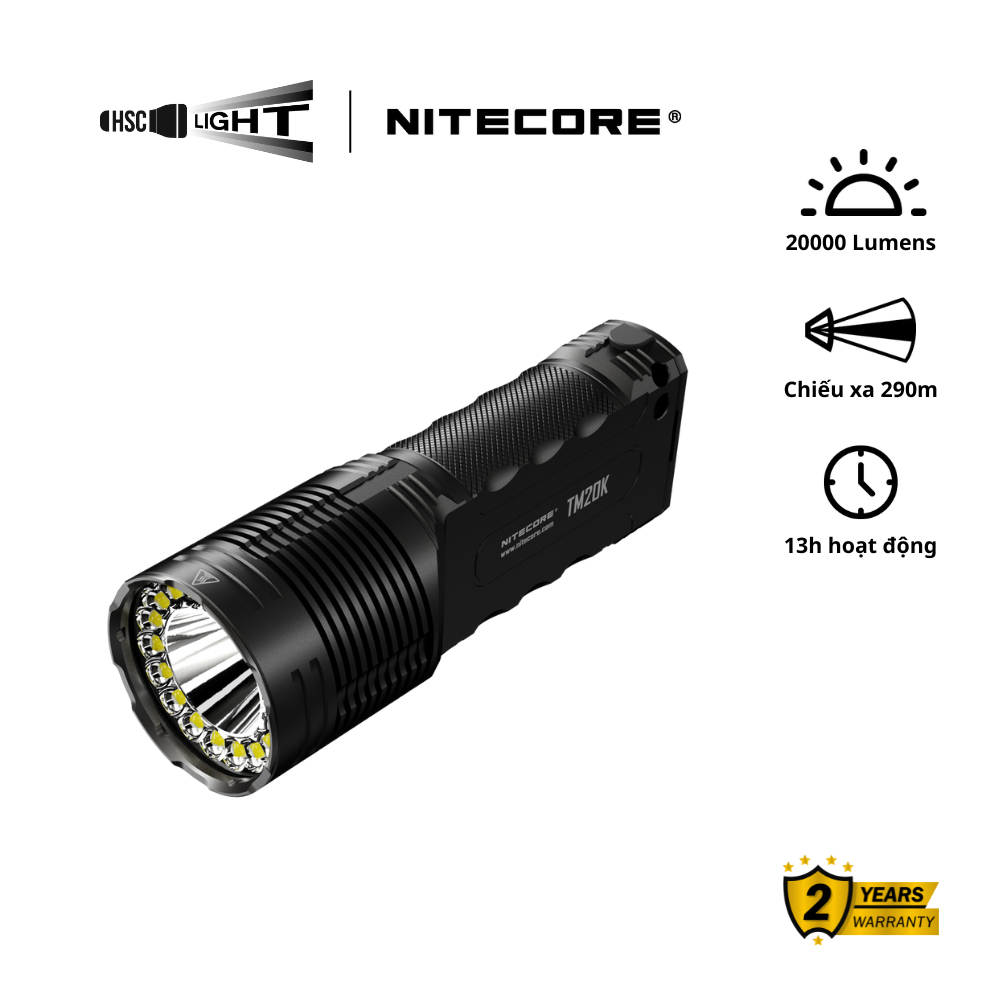 Đèn Pin Nitecore TM20K | 20,000 Lumens – Chiếu Xa ~290 m | 19 LED CREE XP-L2 | Pin Sạc USB-C 9600 mA