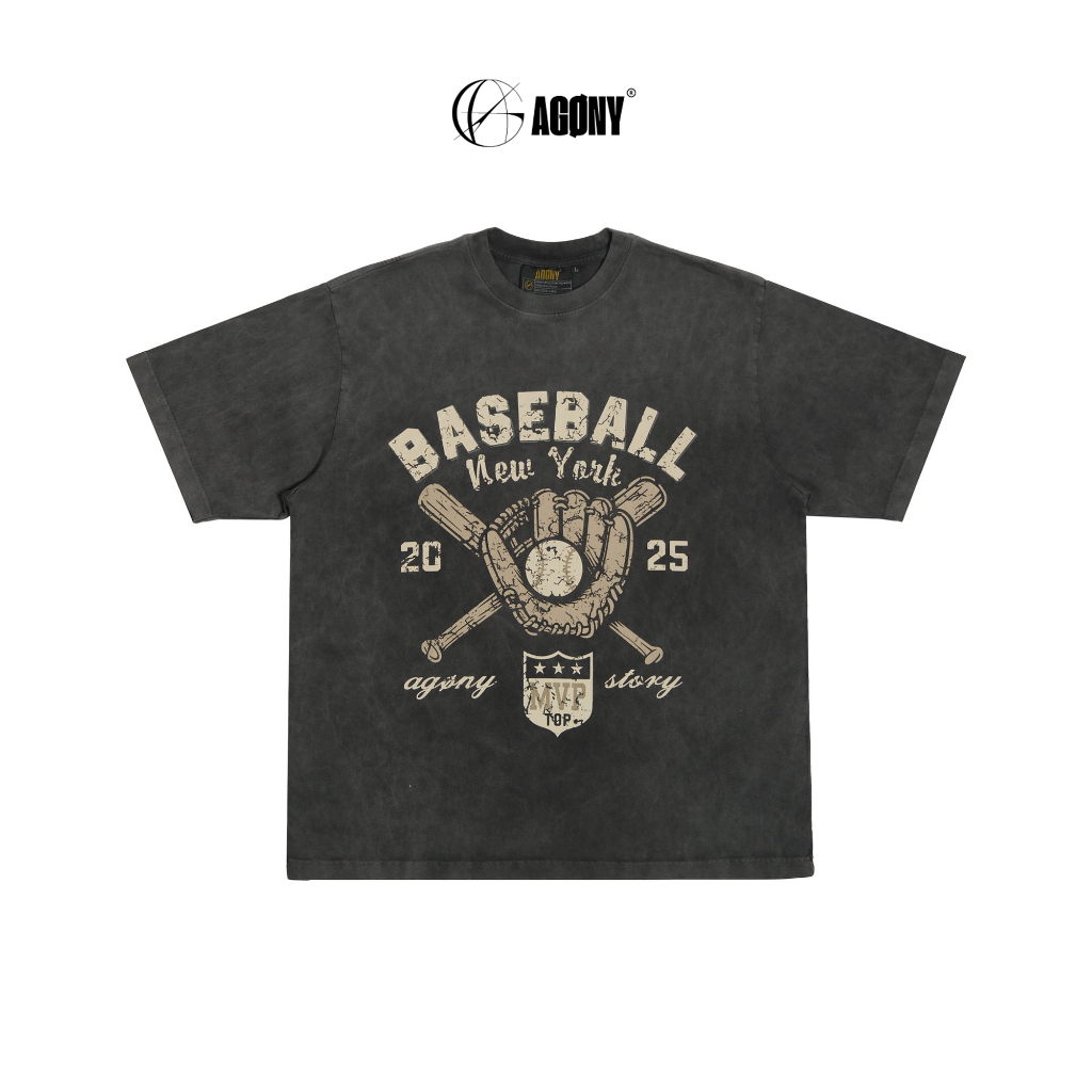 Áo Thun Wash New York Baseball MVP Cotton Đen Xám - Agony Story