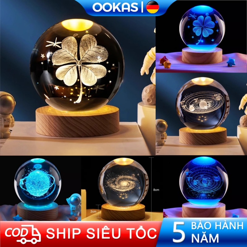 OOKAS Đèn Ngủ Quả Cầu Pha Lê led đa sắc tự động quả cầu đèn trang trí phòng ngủ quà tặng valentine