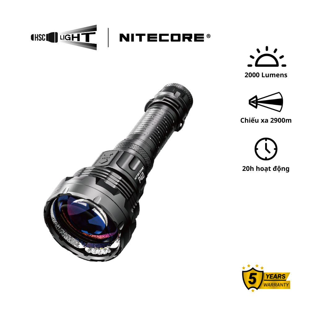 Đèn Pin Nitecore P40 | 2000 Lumens, Chiếu Xa 2900m | LEP + LED Flood, Chiếu Xa Cực Xa | Pin Sạc USB-