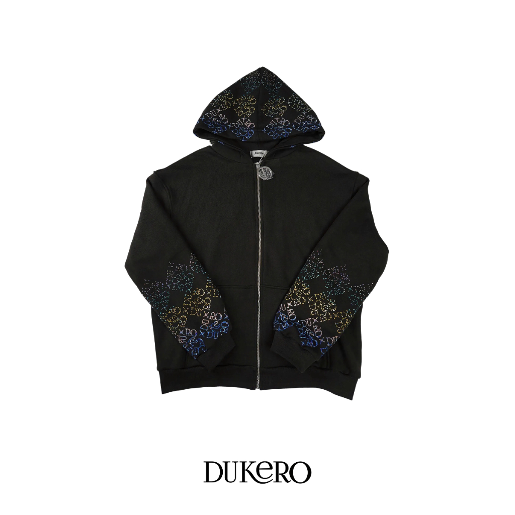 Áo khoác hoodie zip Crystal Dukero đính đá logo galaxy form rộng unisex dễ phối đồ