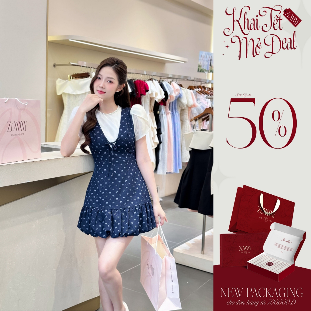 ZAMY SHOP - Váy TK họa tiết giả set chân bồng váy xinh nhẹ nhàng, váy đi làm, đi chơi xinh