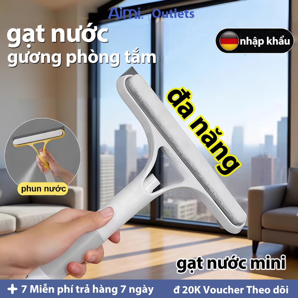 Cây lau kính gạt kính cầm tay thông minh, Gạt gương mini kèm bình xịt, cây chùi kính