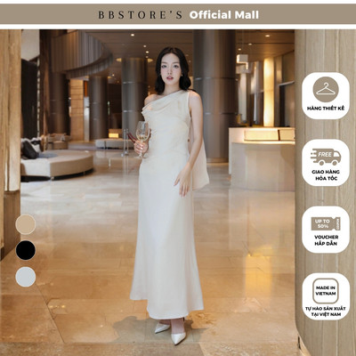 BBSTORE'S Đầm Suông Tiệc Lụa Dài Lệch Vai Kèm Tag Cài - D4480B