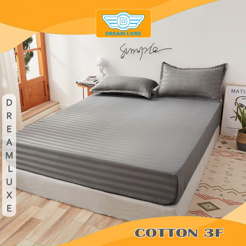 Bộ Ga Giường Cotton 3F Vải Sọc Bóng Bộ Ga Gối Ga Trải Giường Vỏ Gối Mềm Thoáng Mát Mịn