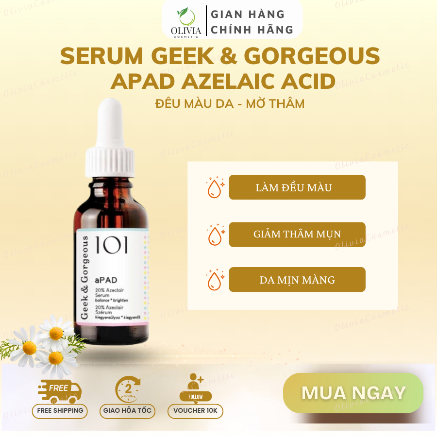 [Công Ty] Serum Geek & Gorgeous aPAD Azelaic Acid Serum 30ml, Làm Đều Màu Da, Mờ Thâm