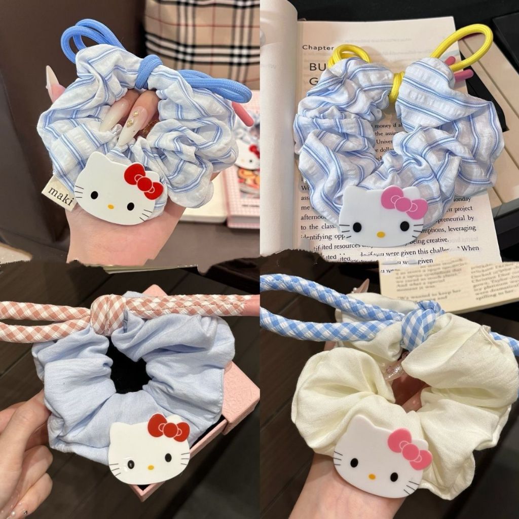 Dây Buộc Tóc Scrunchies Hello Kitty Sọc Xanh Trắng HH002