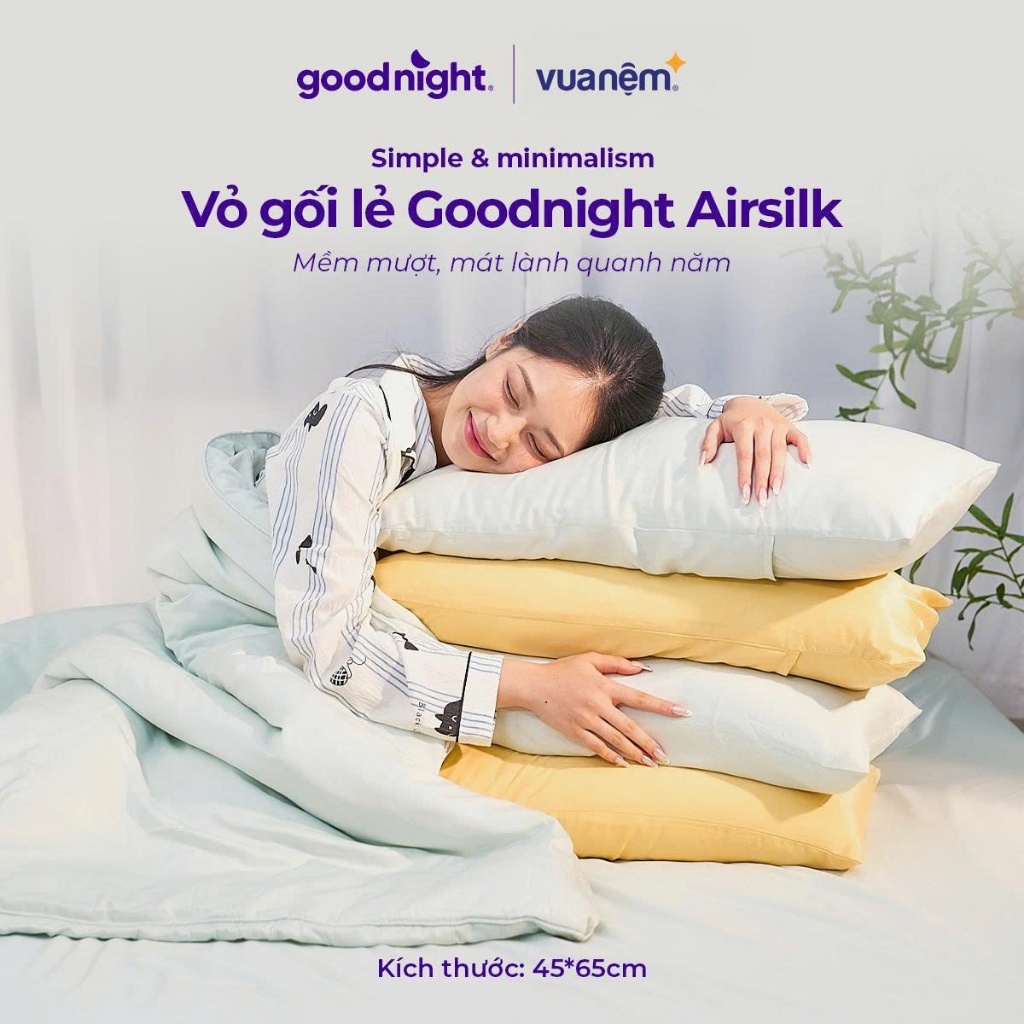 Vỏ Gối Airsilk Tencel Lụa Cao Cấp 45x65cm, 5 màu pastel - Goodnight Bedding (1 chiếc)