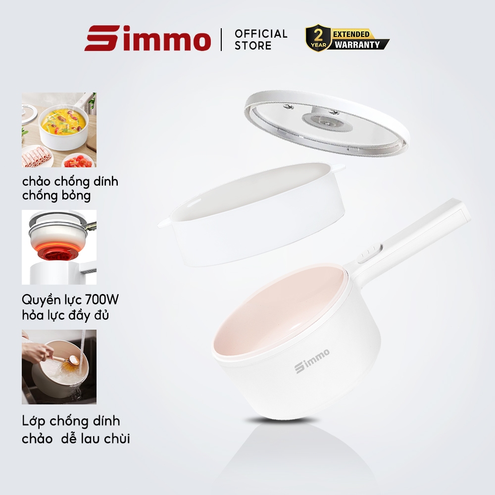 SIMMO Nồi Lẩu Điện Đa Năng Dung tích 2L Nồi điện đa năng chống dính công ăn mì nấu lẩu kèm xửng hấp