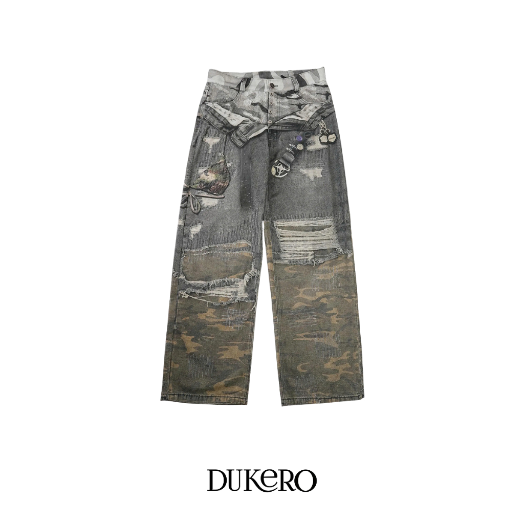 [THIẾT KẾ MỚI] Quần jean nam rách gối in 3D Dukero vải denim phong cách đường phố cá tính