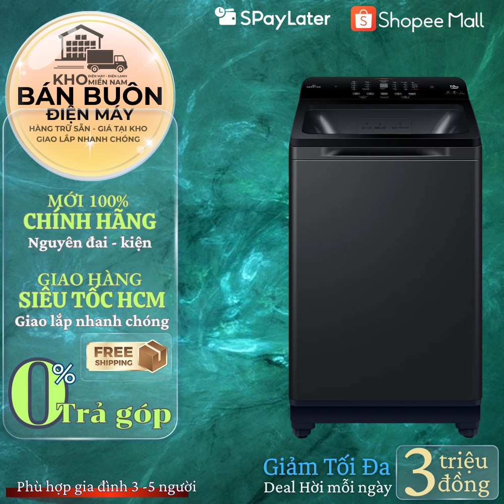 Máy Giặt Aqua Inverter 10kg AQW-DR100JT(BK) Lồng Đứng DD Motor, ABT Kháng Khuẩn, TurboX