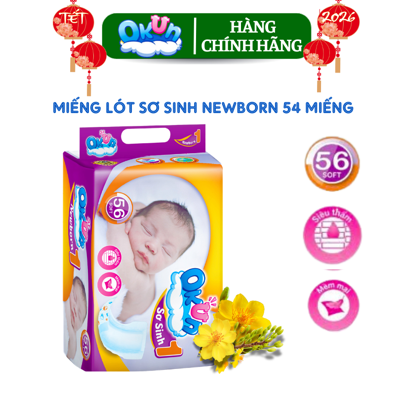 Miếng Lót Sơ Sinh 1 OKUN 54 Miếng Cho Bé Dưới 5kg Và Dưới 3 Tháng Tuổi