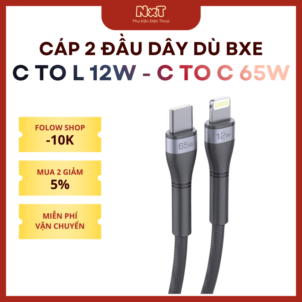Cáp 2 đầu dây dù Chân Cắm Type C to L & Type C to Type C hãng BXE LC - 03