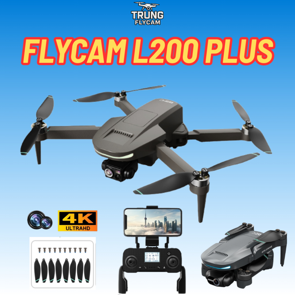 Flycam L200 Plus, Gimbal Chống Rung 3 Trục, GPS, Không Cần Cấp Phép Bay, Drone Mini Giá Rẻ