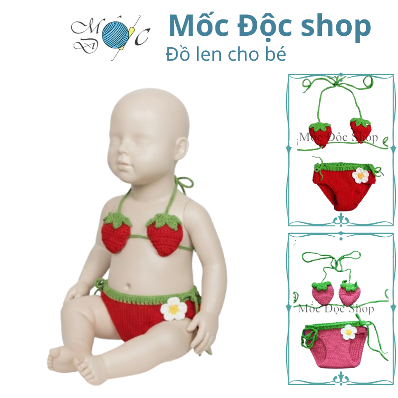 Bikini len handmade bé gái - Dâu tây | chụp ảnh thôi nôi, đi biển, quà tặng ý nghĩa