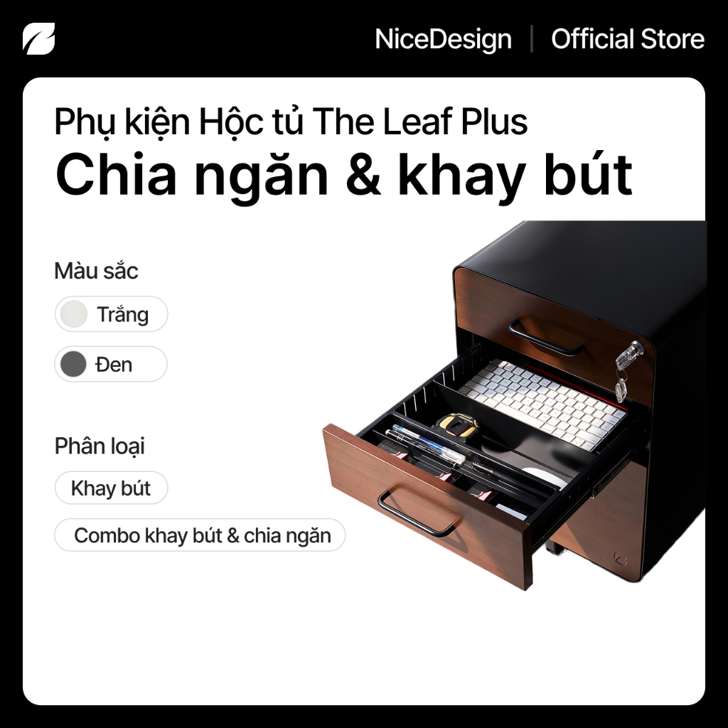 Bộ phụ kiện chia ngăn & khay bút cho tủ The Leaf Plus by NiceDesign gọn gàng, tiện lợi
