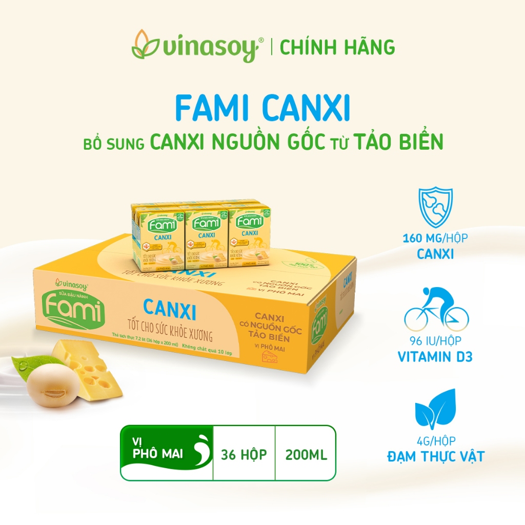 Thùng sữa đậu nành Fami Canxi Phô Mai (36 hộp x 200ml)