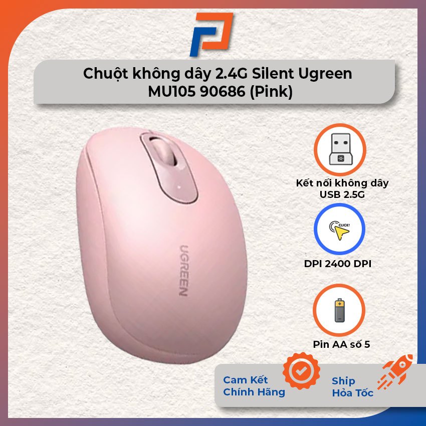 Chuột máy tính không dây kết nối USB 2.4G Silent Ugreen MU105 90686 (Pink)