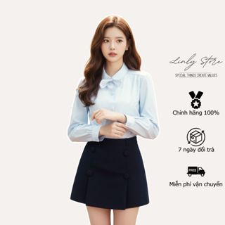  Áo sơ mi nữ thiết kế cổ sen phối dây nơ áo kiểu cài cúc dáng vừa tiểu thư Linly Store A-SM26 