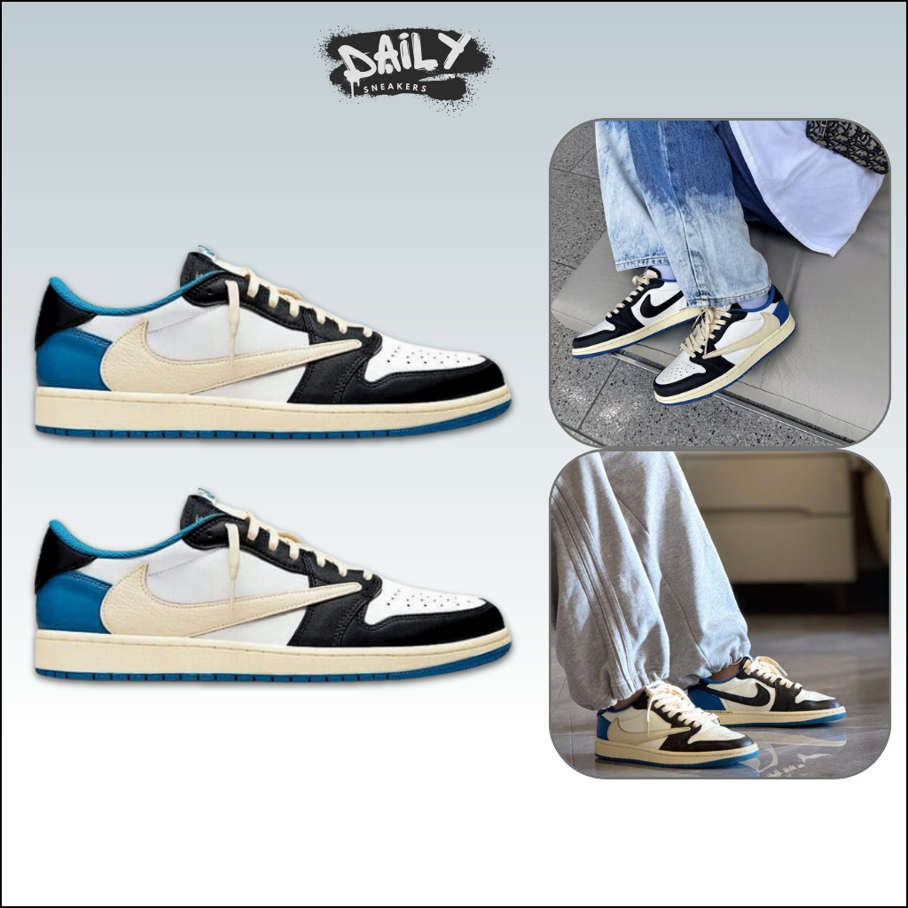Giày Thể Thao Fragment Design x Travis Scott x Air Jordan 1 Retro Low – Sneaker JD1 Travis Xanh Đen 