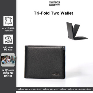   Có Khắc Tên  Ví nam ba lá gập đôi Tri-fold Two cao cấp bóp nam da thật dáng đứng Andras Store - V09 