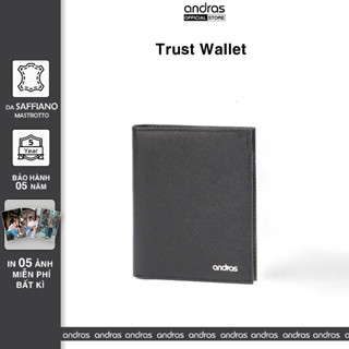   Có Khắc Tên  Ví nam da thật Saffiano gập đôi nhỏ gọn mini cao cấp Trust Wallet Andras Brand - V10 