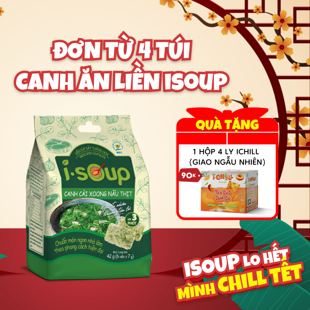 Cải xoong nấu thịt ăn liền I-Soup 42g (túi 06 viên)- Viên súp sấy Thăng Hoa