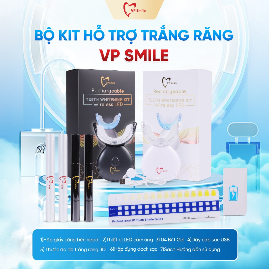 Bộ Kit Hỗ Trợ Làm Trắng Răng VP Smile Không Ê Buốt, Tặng Kèm 4 Gel, Thước Đo - Nha Khoa Việt Pháp Sm