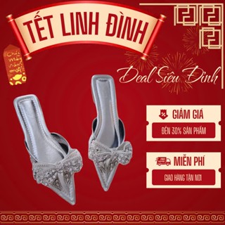  LOVIIECORNER  DÉP BỆT NỮ MŨI NHỌN NƠ ĐÁ - DÉP SANDAL ĐẾ BỆT THỜI TRANG - S250109 - D250143 