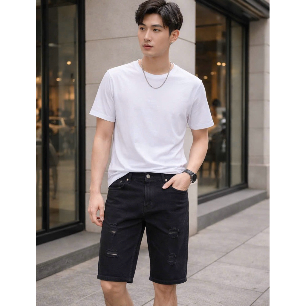 Vis Store - Quần short jean nam rách gối cá tính hàng