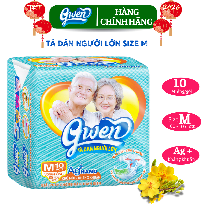 Tã Dán Người Lớn Gwen Size M  Bỉm Dán Người Già Siêu Thấm Hút, Chống Hăm, Khử Mùi