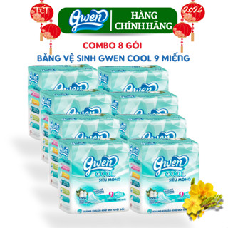  Băng Vệ Sinh Gwen Cool 9 Miếng Mặt Vải Siêu Mềm Bạc Hà Mát Lạnh Combo 8 Gói  