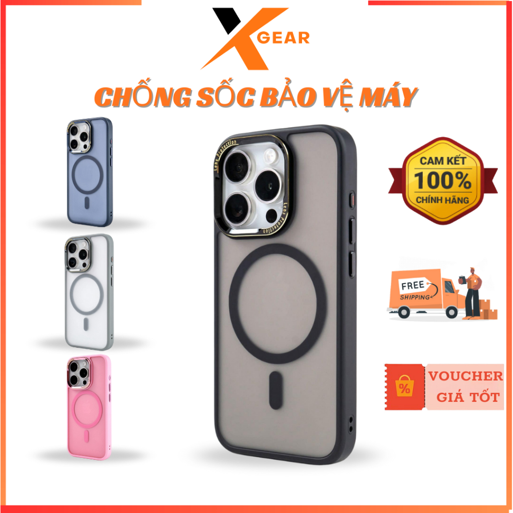 Ốp XGEAR Premium Nhám Hạn Chế Bám Vân Tay Tích Hợp Sạc Không Dây cho iP 15 Pro Max/15 Pro/14 Pro Max
