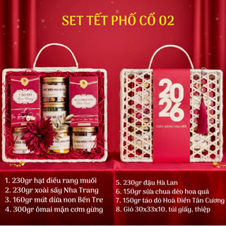  Set quà Tết PHUSA hạt dinh dưỡng xoài sấy dẻo giỏ quà Tết hạt điều macca 