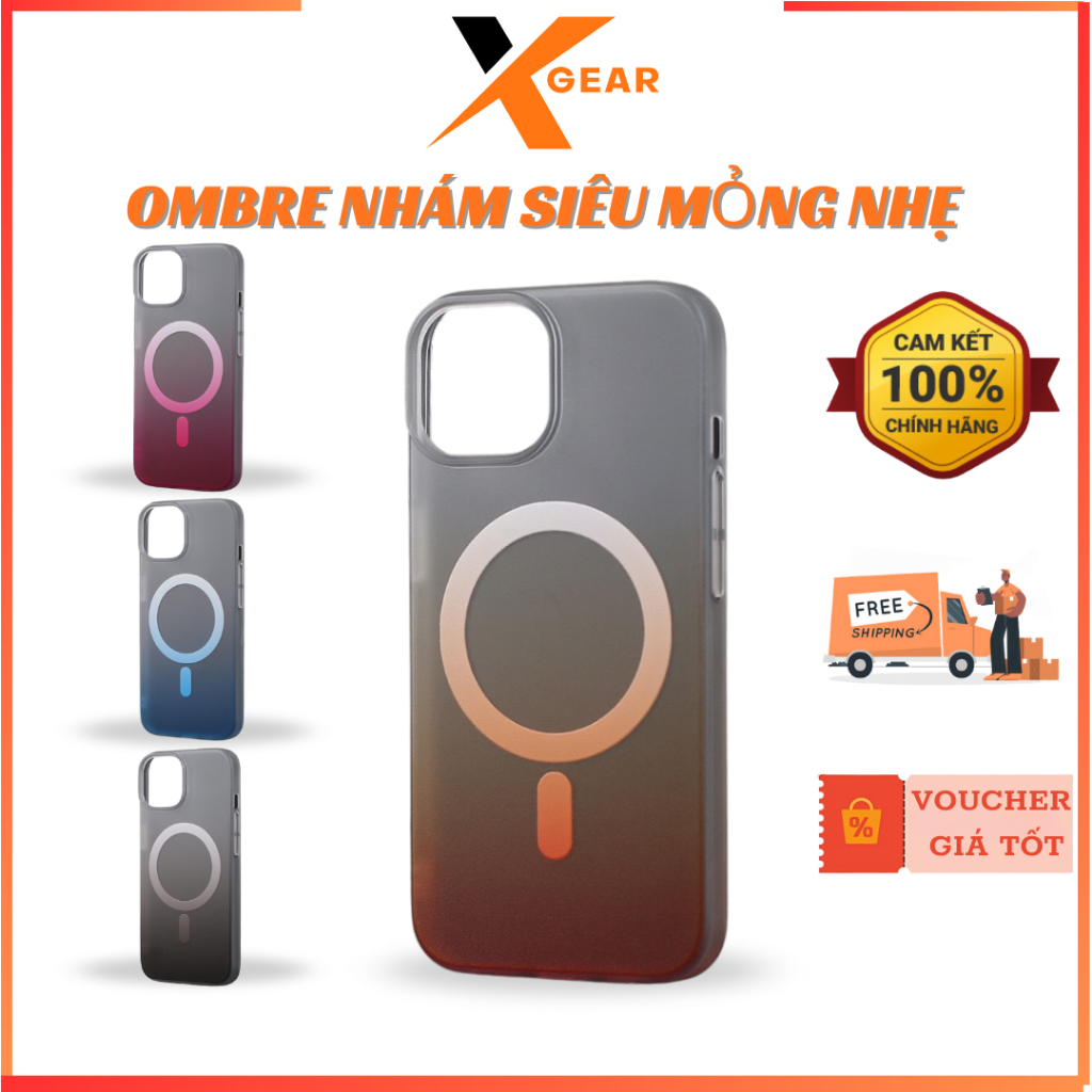 Ốp XGEAR Slim Ombre Mỏng Nhẹ Chống Ố Vàng Tích Hợp Sạc Không Dây cho iP 15 Pro Max/ 15 Pro/ 14 Pro M