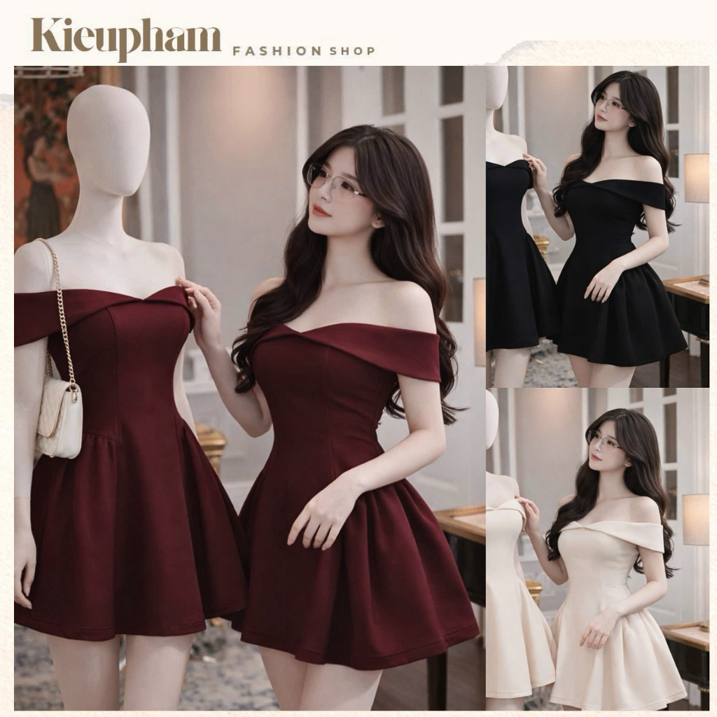 Váy Trễ Vai Dự Tiệc Dáng Xòe Tiểu Thư